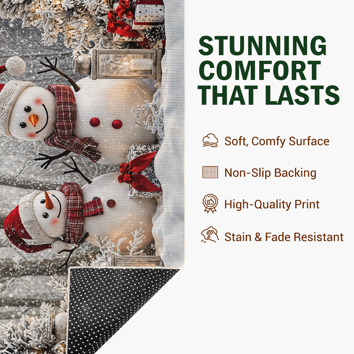 Christmas Area Rug Winter Forest Happy Snowman Couple