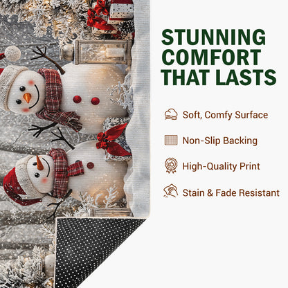 Christmas Area Rug Winter Forest Happy Snowman Couple