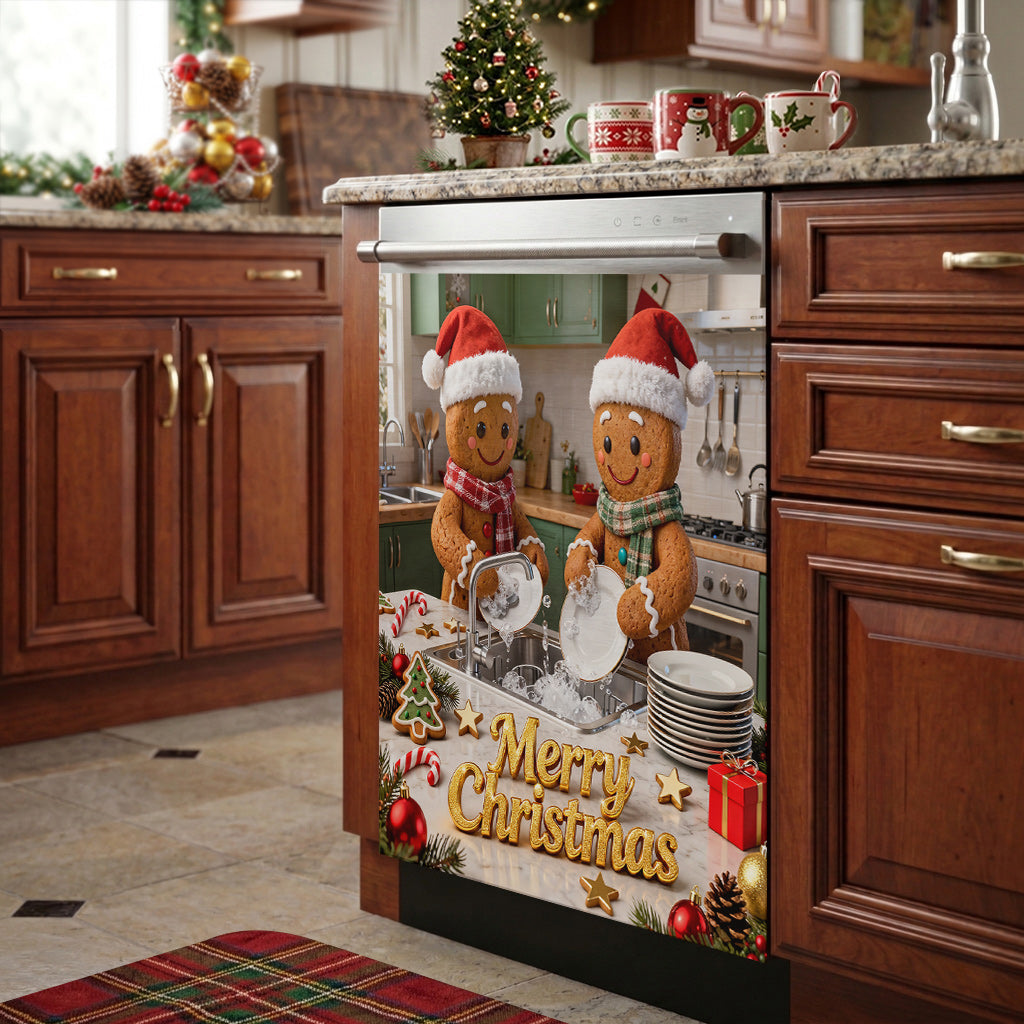 Christmas Magnetic Dishwasher Cover Gingerbread Christmas Kitchen Cheer