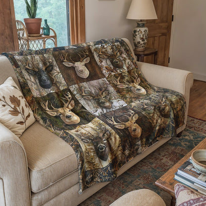 Deer Hunting Fleece Blanket Majestic Whitetail Patchworks