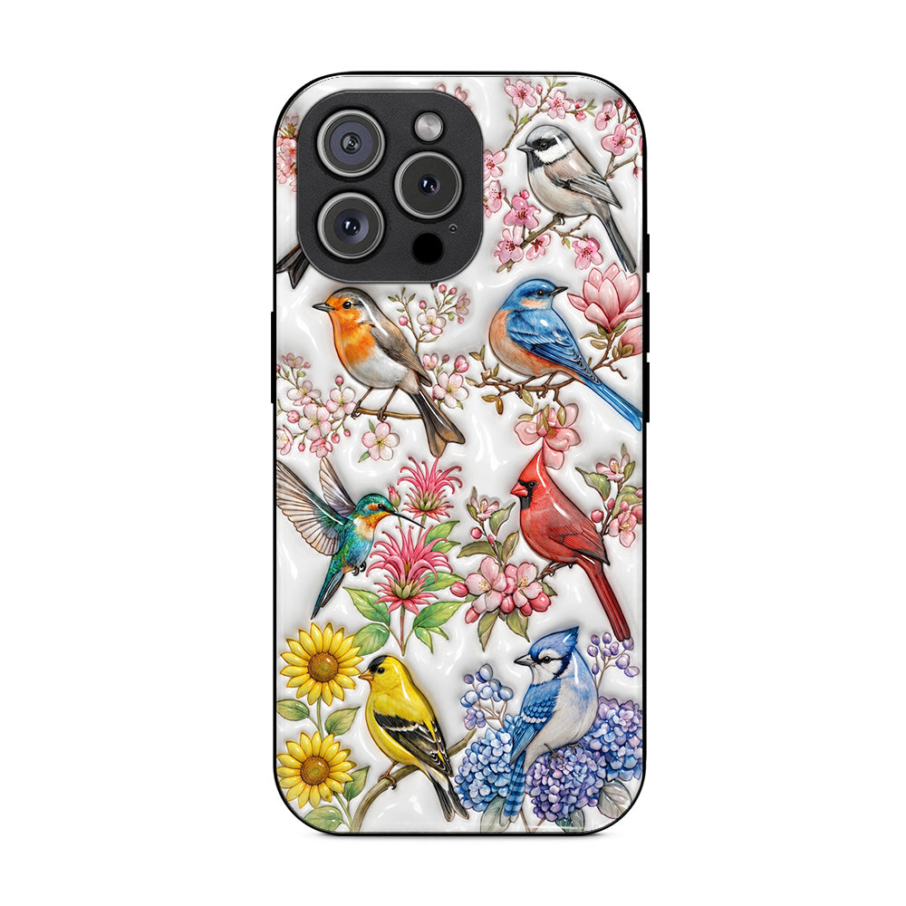 Bird Lovers Phone Case Puffy Spring Birds Blossom Garden