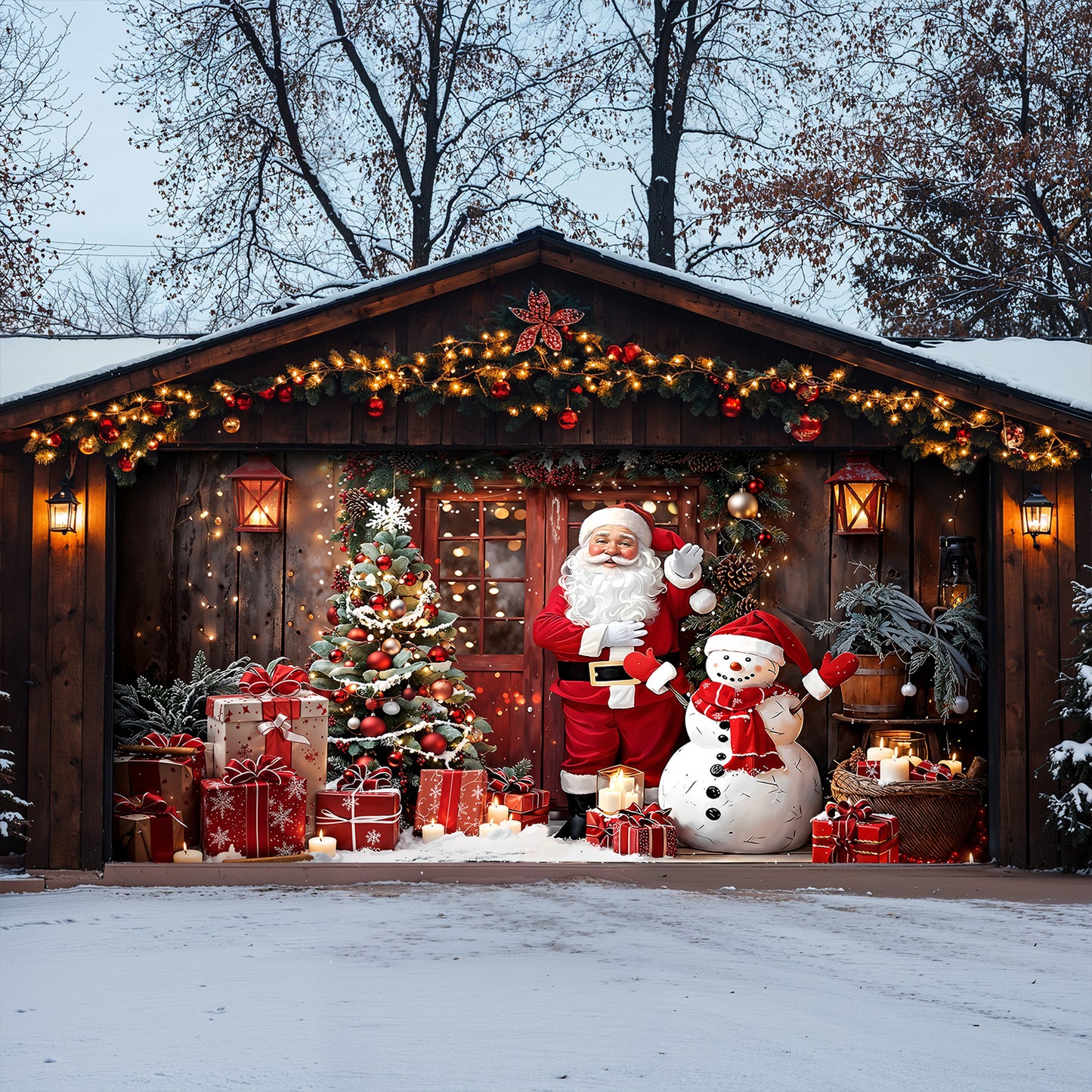 Christmas Garage Door Banner Decoration - Santa’s Warm Welcome Christmas at the Door
