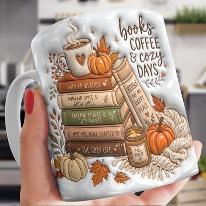 Books Coffee & Cozy Days Autumn Ceramic Mug