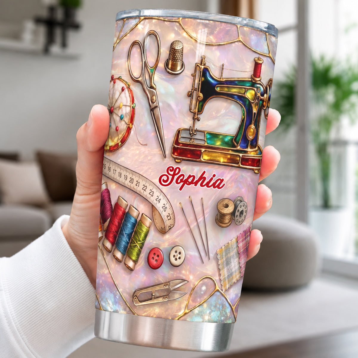 Sewing Lover 20 oz Tumbler Personalized Holographic Sewing Dreams