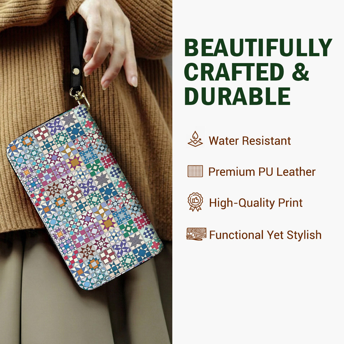Sewing Lover Leather Wallet Traditional Quilt Blocks