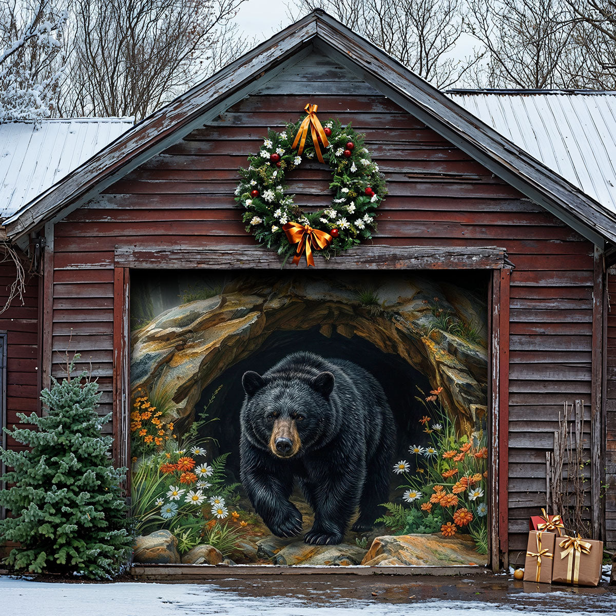 Bear Garage Door Banner Decoration - Awakening from the Den