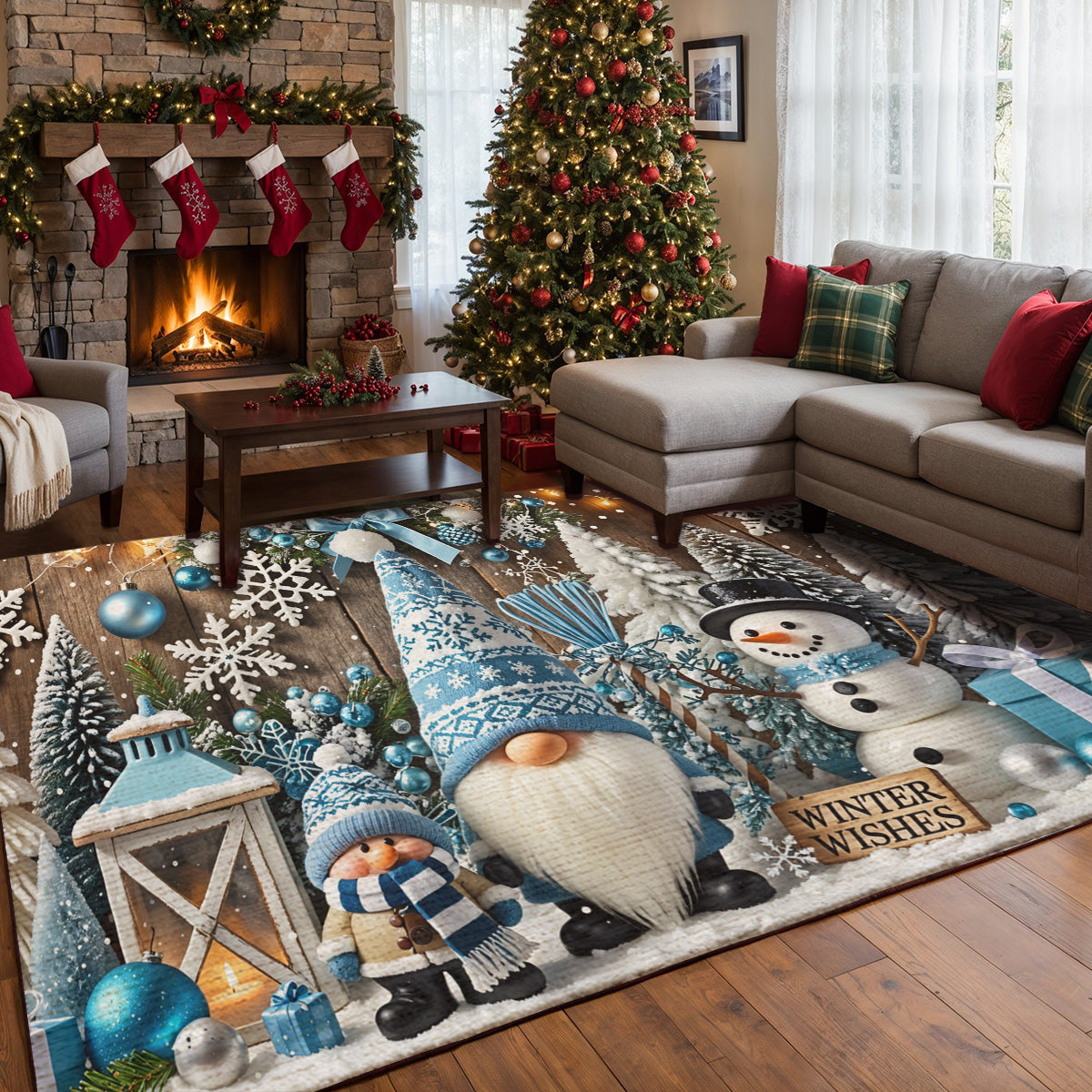 Christmas Area Rug Winter Wishes in a Gnome Wonderland
