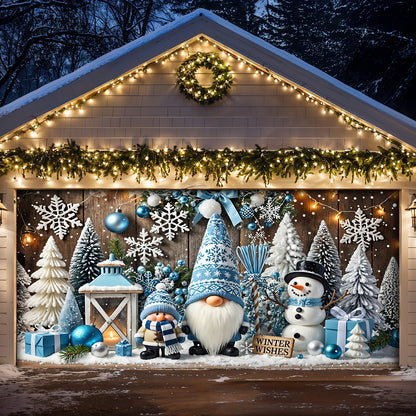 Christmas Garage Door Banner Decoration - Winter Wishes in a Gnome Wonderland