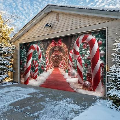 Christmas Garage Door Banner Decoration - Christmas Themed Backdrop With Giant Canes