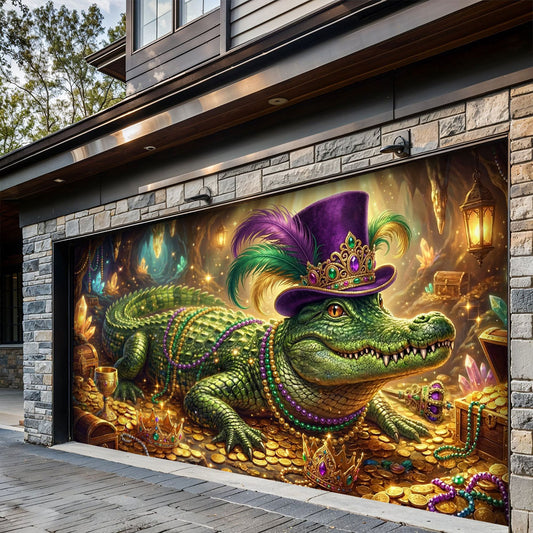 Mardi Gras Garage Door Banner Decoration - Mardi Gras Alligator’s Fortune