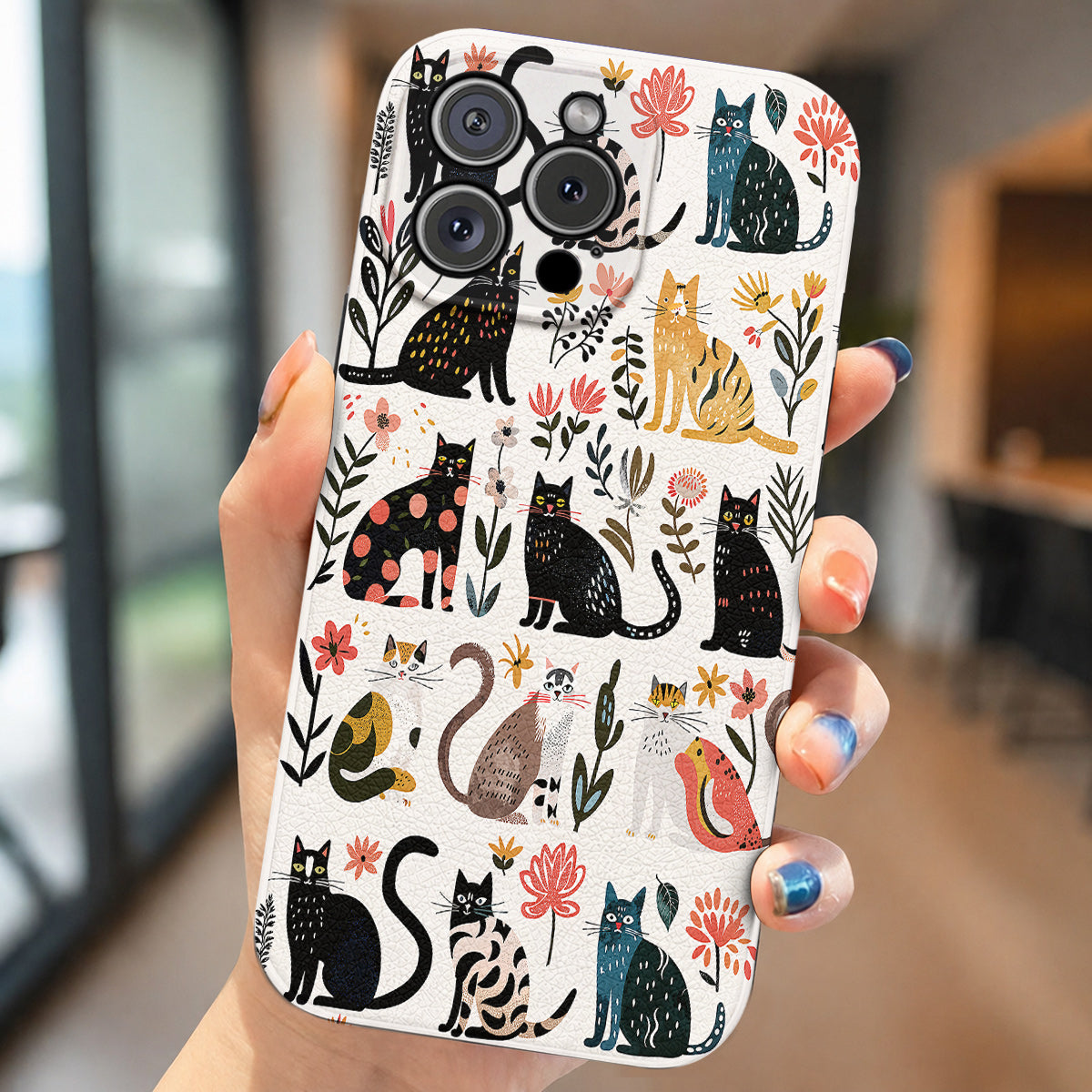 Cat Leather Phone Case Botanical Cat Bliss