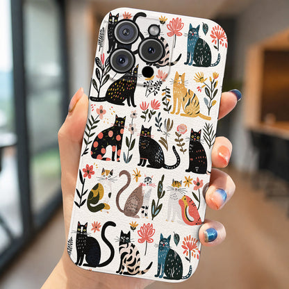 Cat Leather Phone Case Botanical Cat Bliss