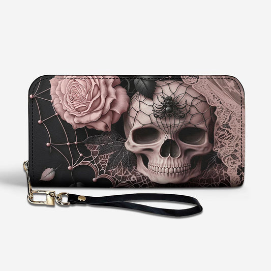 Gothic Skull Leather Wallet Rose Beneath the Web