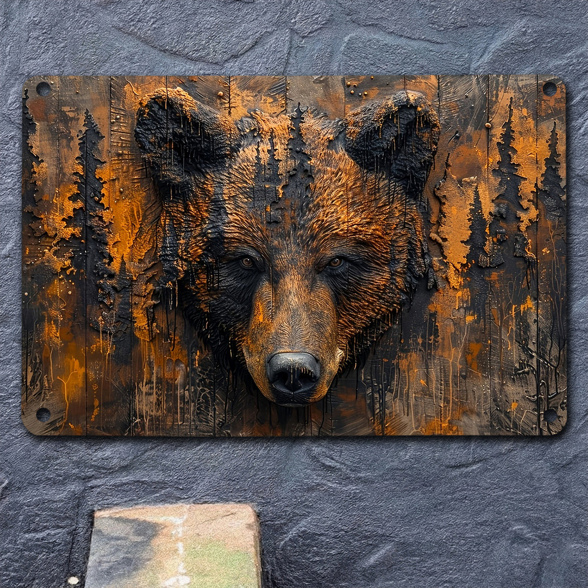 Bear 2D Metal Sign Rustic Grizzly Spirit