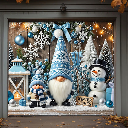Christmas Garage Door Banner Decoration - Winter Wishes in a Gnome Wonderland