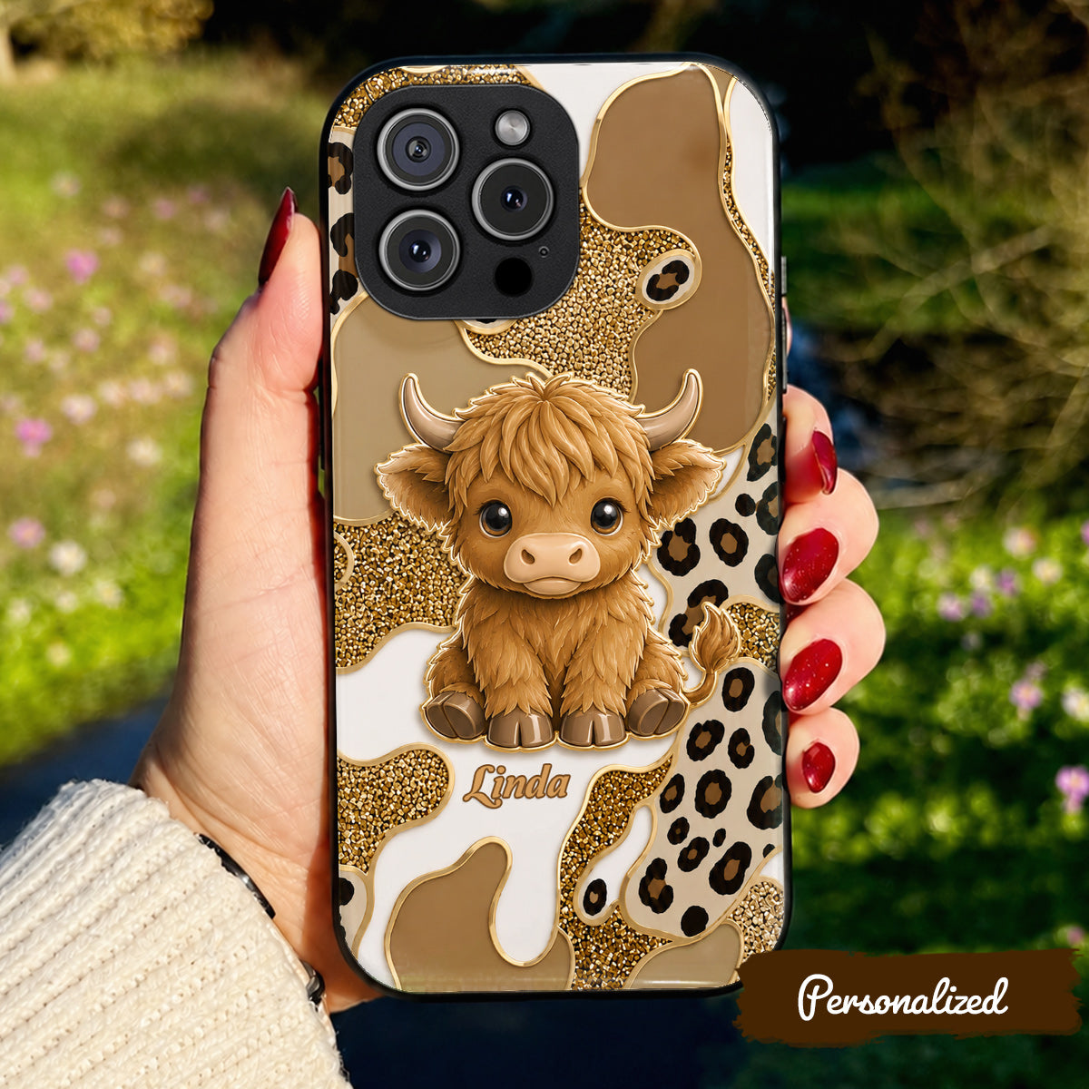 Cow Phone Case Personalized Glitter Highland Cow