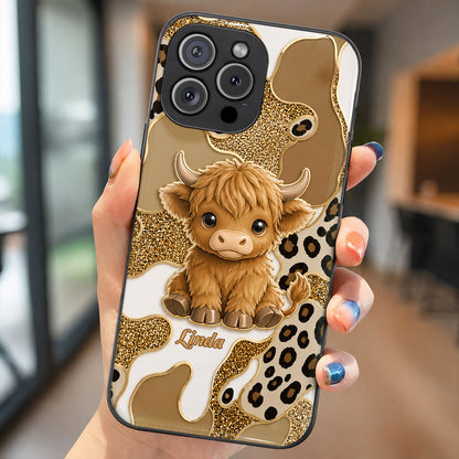 Cow Phone Case Personalized Glitter Highland Cow