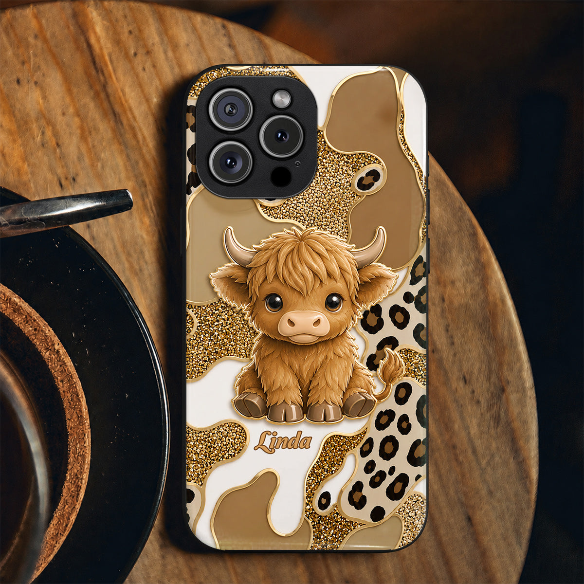 Cow Phone Case Personalized Glitter Highland Cow