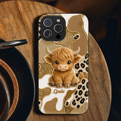 Cow Phone Case Personalized Glitter Highland Cow
