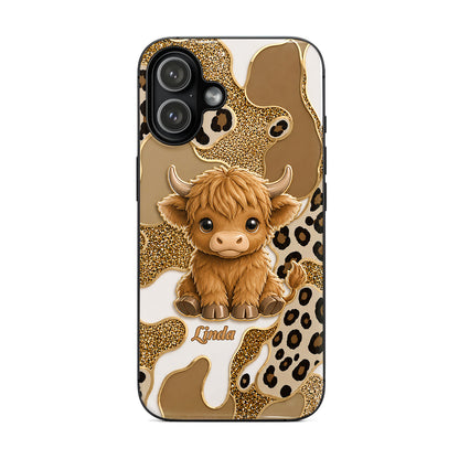 Cow Phone Case Personalized Glitter Highland Cow