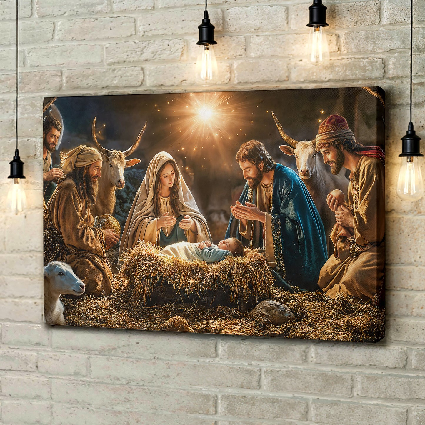 God Wooden-Framed Canvas Wall Art A Holy Night in Warm Light