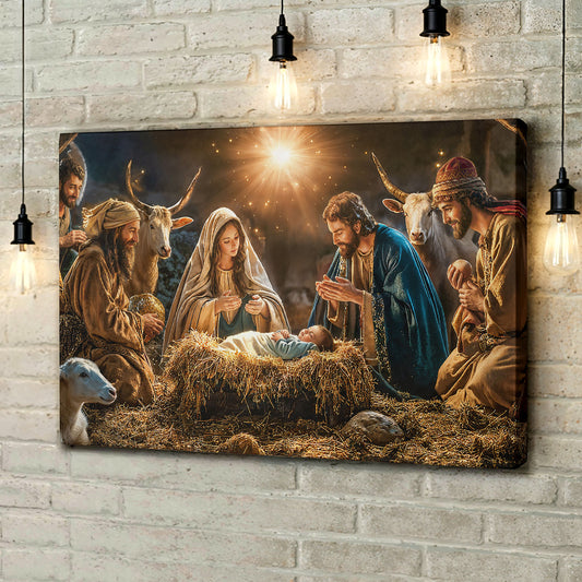 God Wooden-Framed Canvas Wall Art A Holy Night in Warm Light