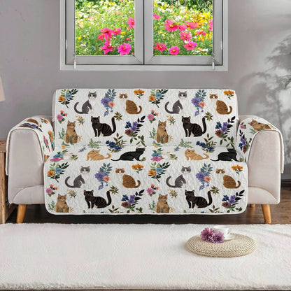 Cat Quilted Sofa Cover Cute Floral Cats
