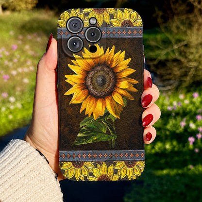 Sunflower Leather Phone Case Golden Sunflower Glow
