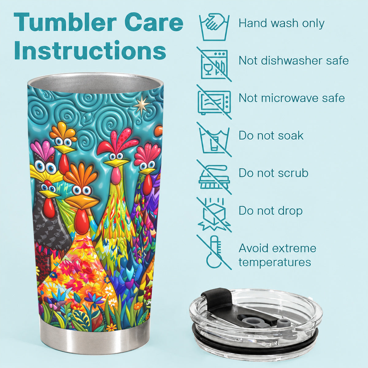 Chicken 20 oz Tumbler Colorful Chicken Garden