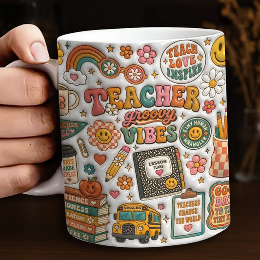 Teacher Ceramic Mug Teacher Groovy Vibes