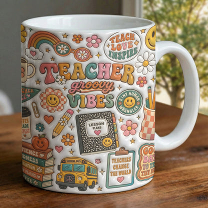 Teacher Ceramic Mug Teacher Groovy Vibes