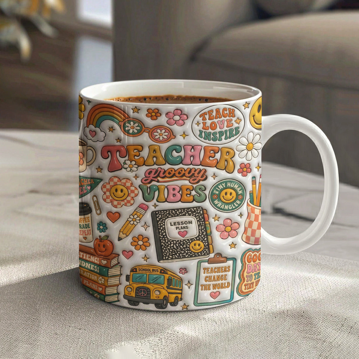 Teacher Ceramic Mug Teacher Groovy Vibes