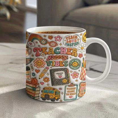 Teacher Ceramic Mug Teacher Groovy Vibes
