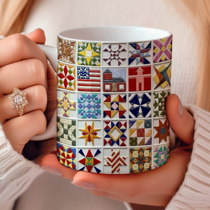 Sewing Lover Ceramic Mug Vintage Quilt Blocks