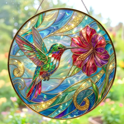 Vibrant Hummingbird Round 3D Glass Suncatcher – Bird Lover Gift & Window Décor