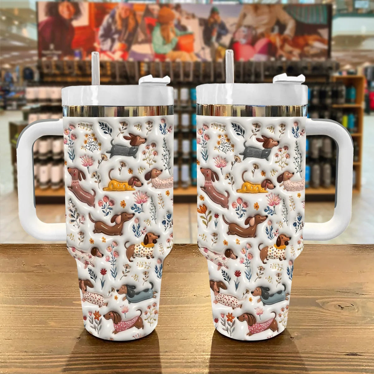Dachshund 40 oz Tumbler Happy Field Flowers