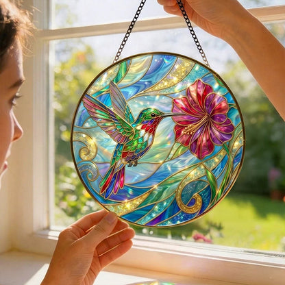 Vibrant Hummingbird Round 3D Glass Suncatcher – Bird Lover Gift & Window Décor