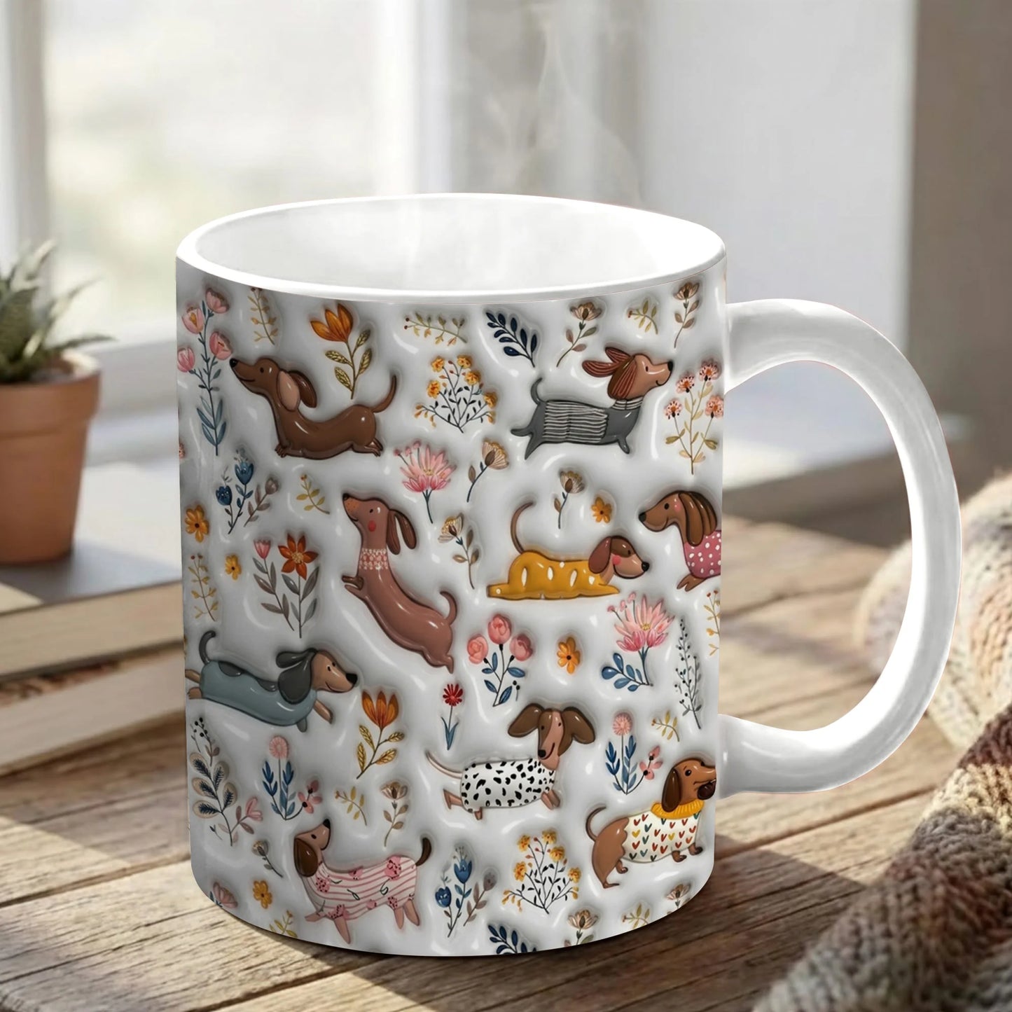 Dachshund 11Oz Mug Happy Field Flowers