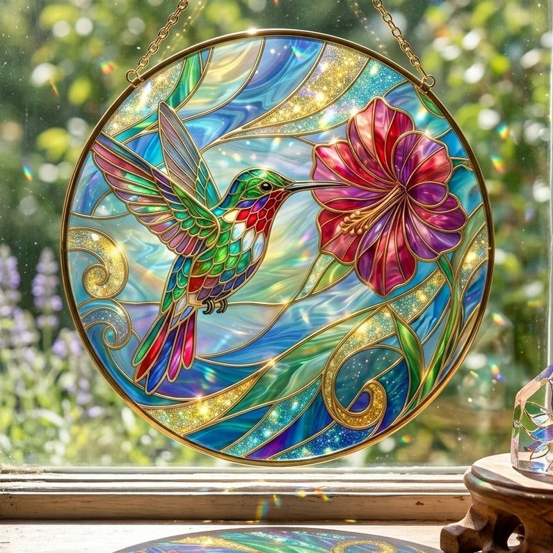 Vibrant Hummingbird Round 3D Glass Suncatcher – Bird Lover Gift & Window Décor