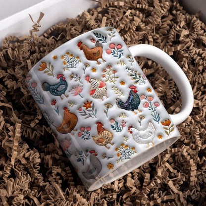Chicken Ceramic Mug Cute Floral Chickens