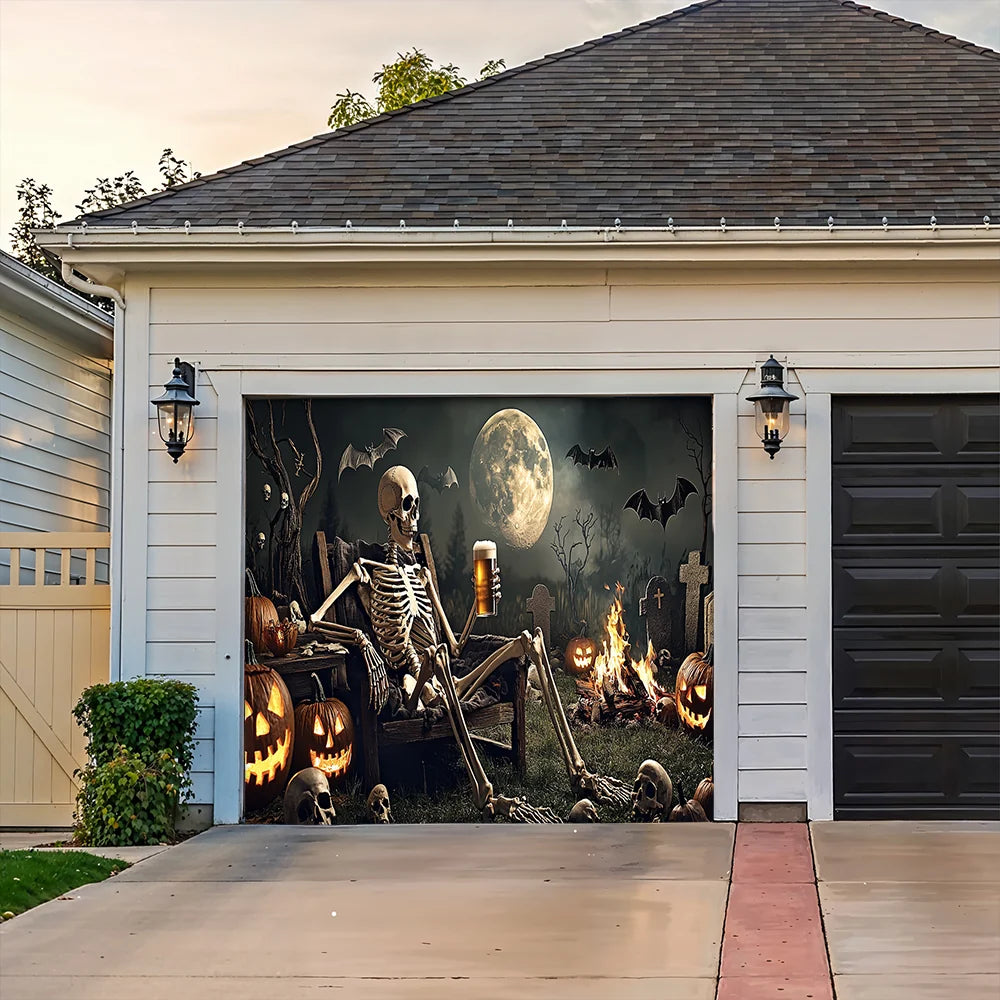 Garage Door Banner Decoration Skeleton's Last Call