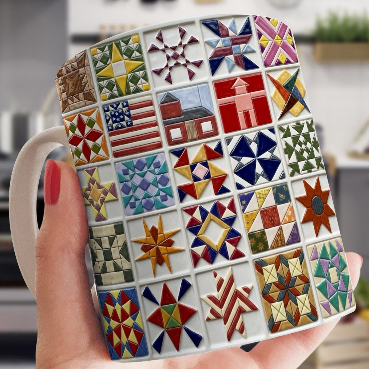 Sewing Lover Ceramic Mug Vintage Quilt Blocks