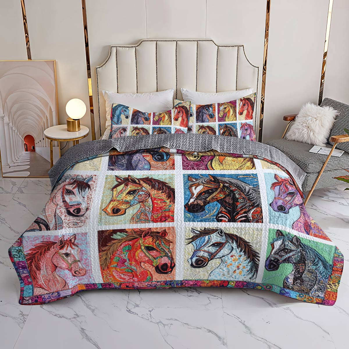 Horse All Season Quilt 3-Piece Colorful Horses