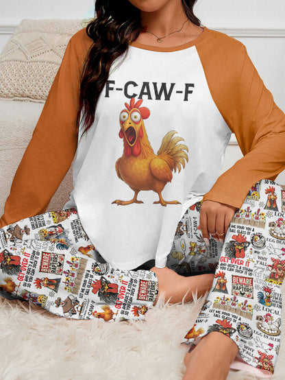 Chicken Raglan Lounge Pajamas F-CAW-F Funny Chickens