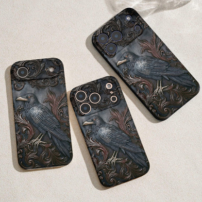 Gothic Leather Phone Case Midnight Raven