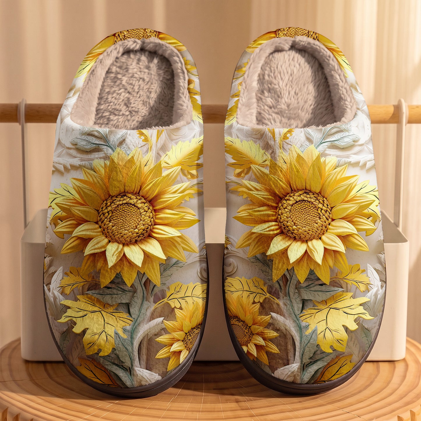 Sunflower Fleece Lined Slippers Golden Sunflower Garden