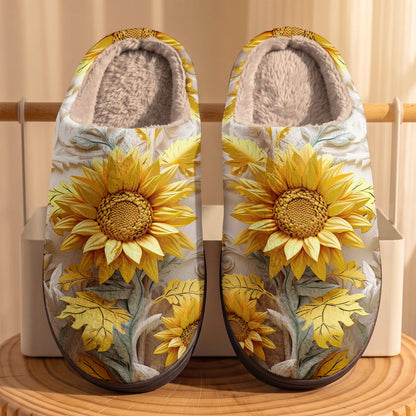 Sunflower Fleece Lined Slippers Golden Sunflower Garden