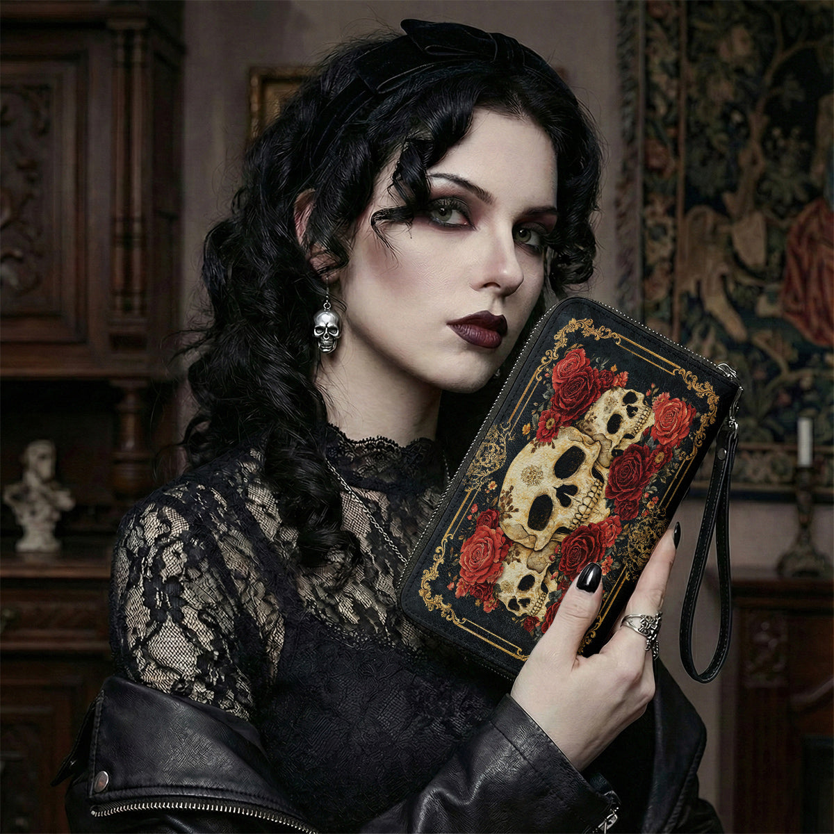Gothic Skull Leather Wallet Eternal Bloom of Bone