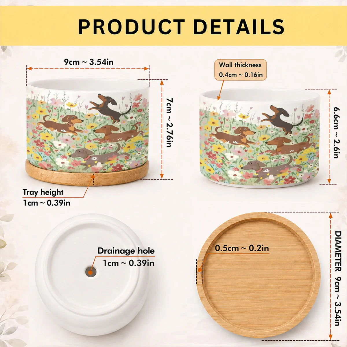 Dachshund Ceramic Plant Pot Happy Dachshunds In Flower Garden