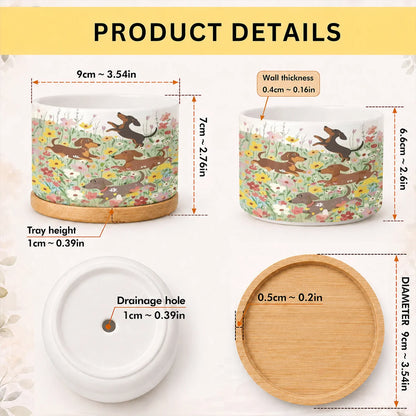 Dachshund Ceramic Plant Pot Happy Dachshunds In Flower Garden